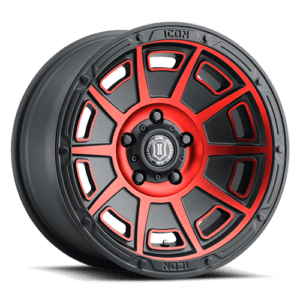 JK/JL/JT (17×8.50) 5 x VICTORY SATIN BLACK WITH RED TINT 5×5 -6 OFFSET