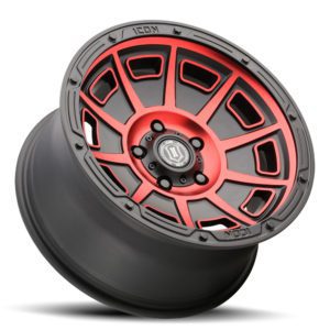 JK/JL/JT (17×8.50) 5 x VICTORY SATIN BLACK WITH RED TINT 5×5 -6 OFFSET