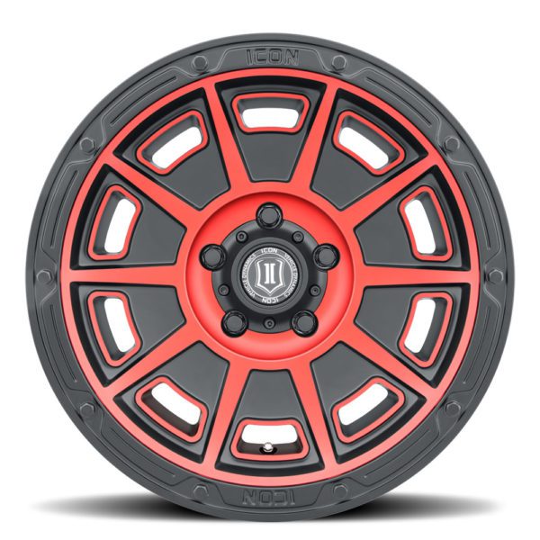 JK/JL/JT (17×8.50) 5 x VICTORY SATIN BLACK WITH RED TINT 5×5 -6 OFFSET