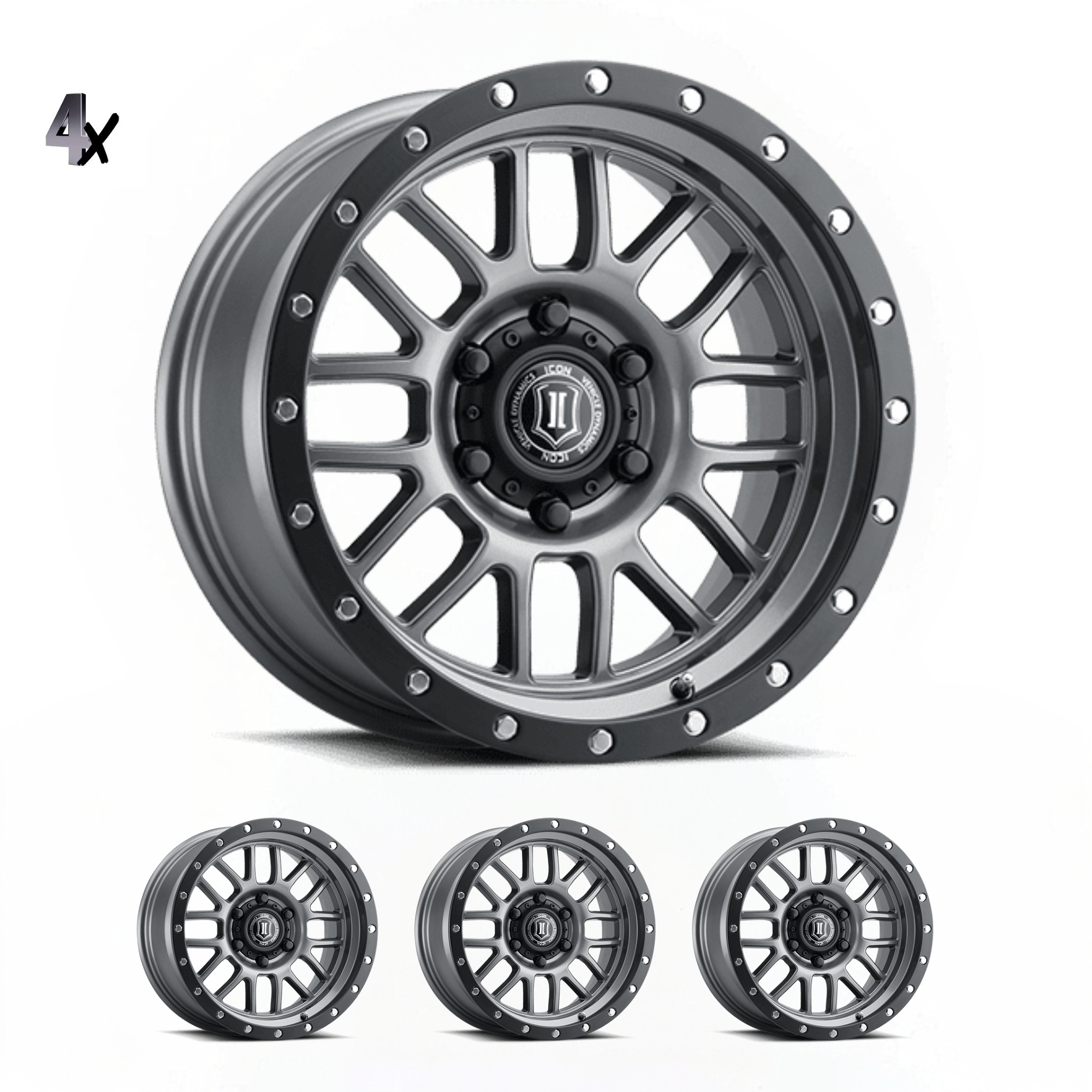 (17×8.50) 4x ALPHA GUNMETAL WITH BLACK RING 6×5.5″ (0 OFFSET)