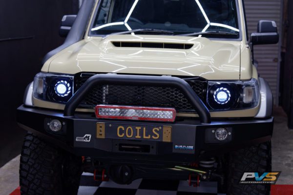 LC70/LC71/LC76/LC78/LC79 Black LED Headlights Coloured Halo + Demon Eyes Clear Lens