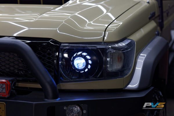 LC70/LC71/LC76/LC78/LC79 Black LED Headlights Coloured Halo + Demon Eyes Clear Lens