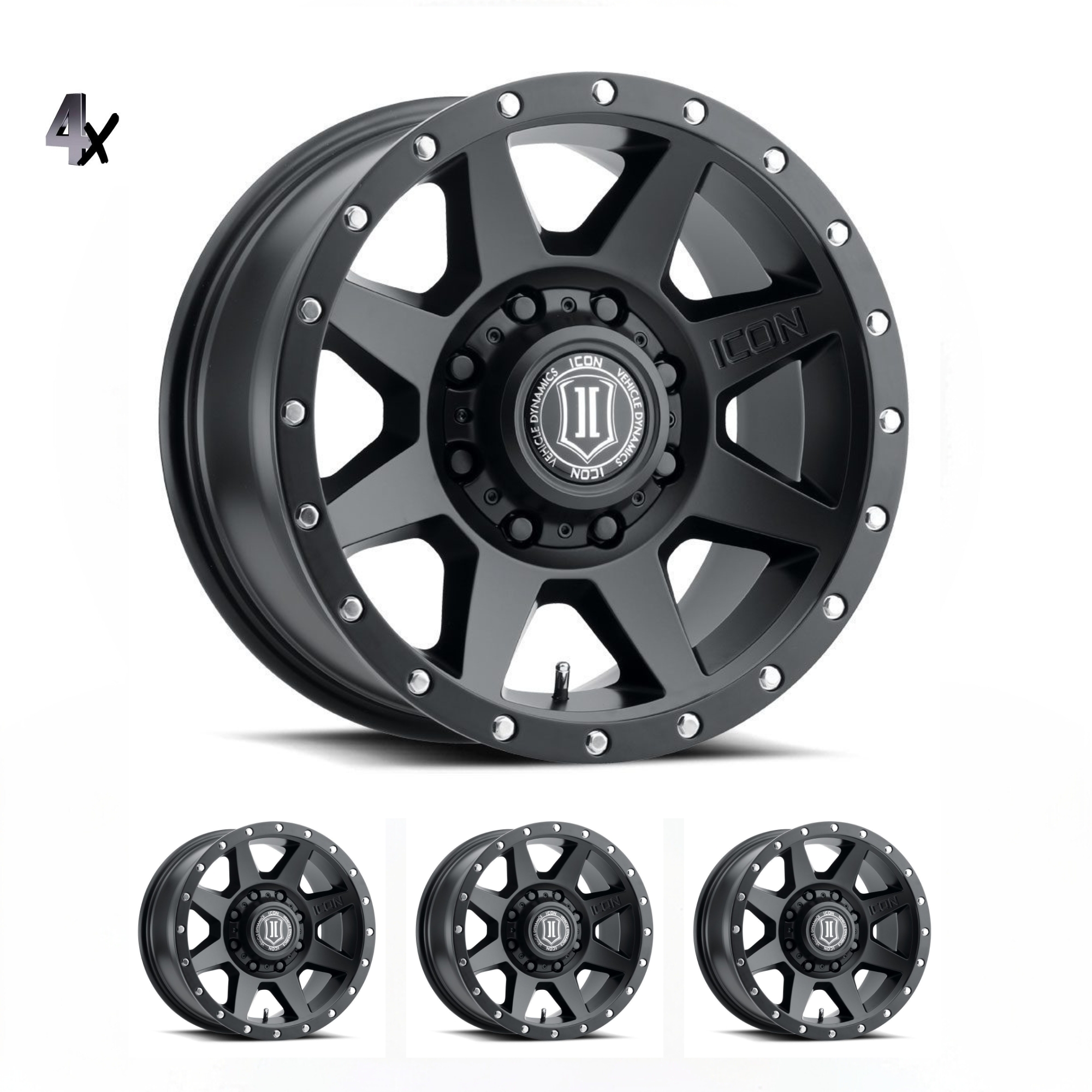 SILVERADO/SUBURBAN/SIERRA 2500HD (17×8.50) 4 x SATIN BLACK REBOUND HD 8×6.5 +13 OFFSET