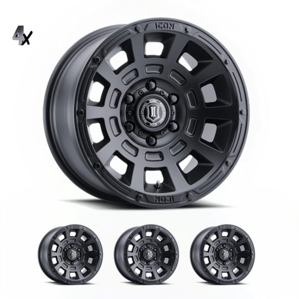 (17×8.50) 4x THRUST SATIN BLACK 6×5.5″ (0 OFFSET)