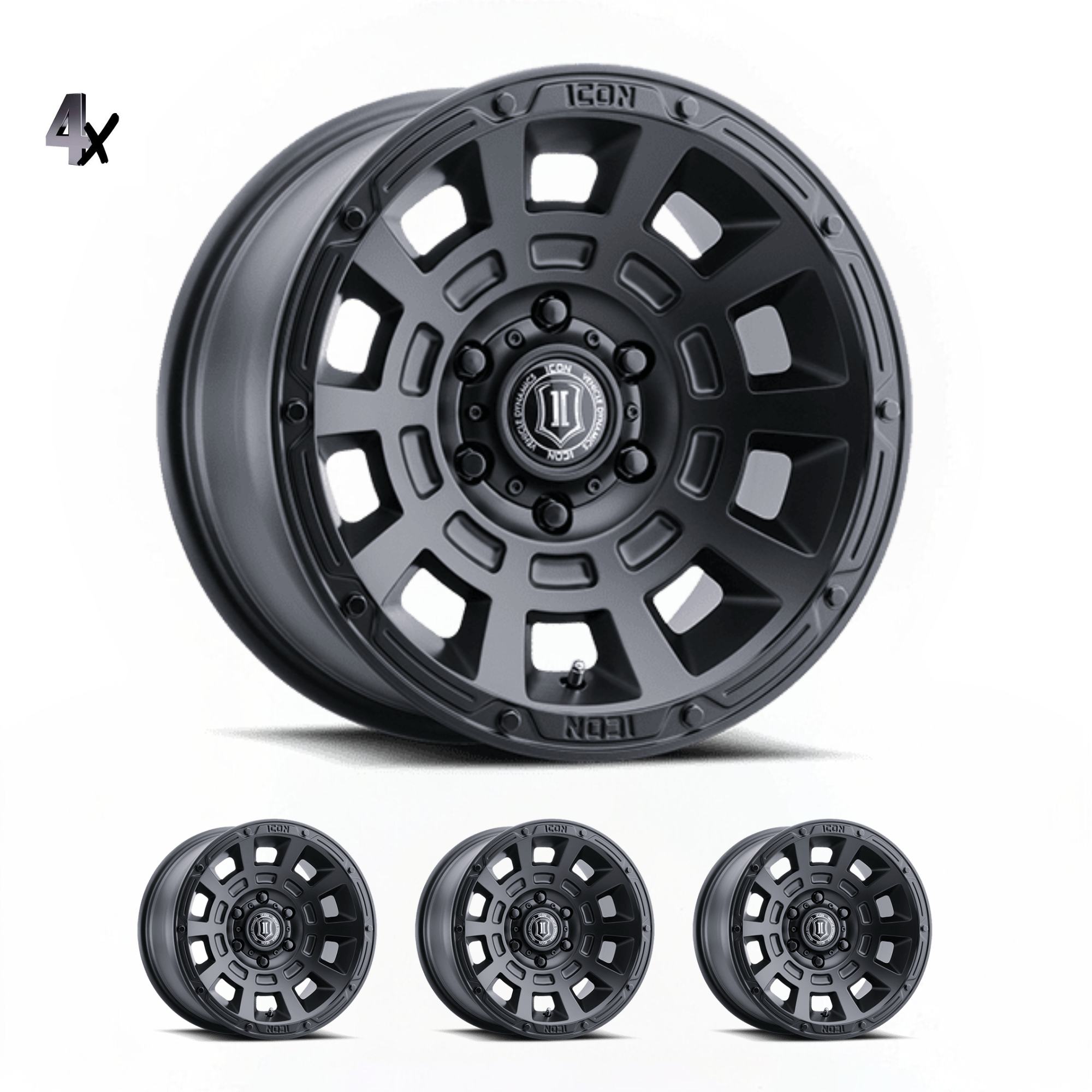 (17×8.50) 4x THRUST SATIN BLACK 6×5.5″ (0 OFFSET)