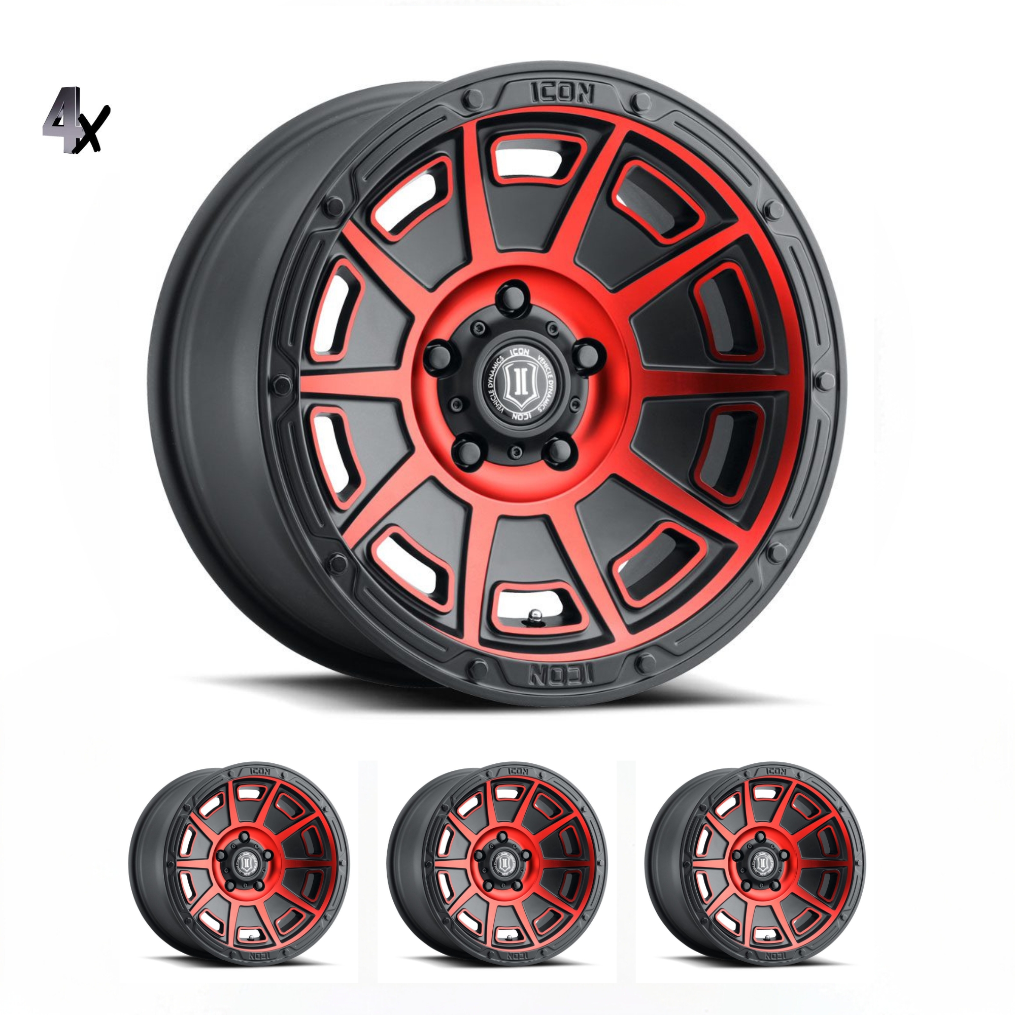 (17×8.50) 4x VICTORY SATIN BLACK WITH RED TINT 6×5.5″ (0 OFFSET)