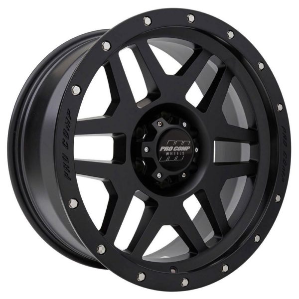 Pro Comp 41 Series Phaser, 17×9 Wheel with 6 on 5.5 Bolt Pattern – Satin Black with Stainless Steel Bolts