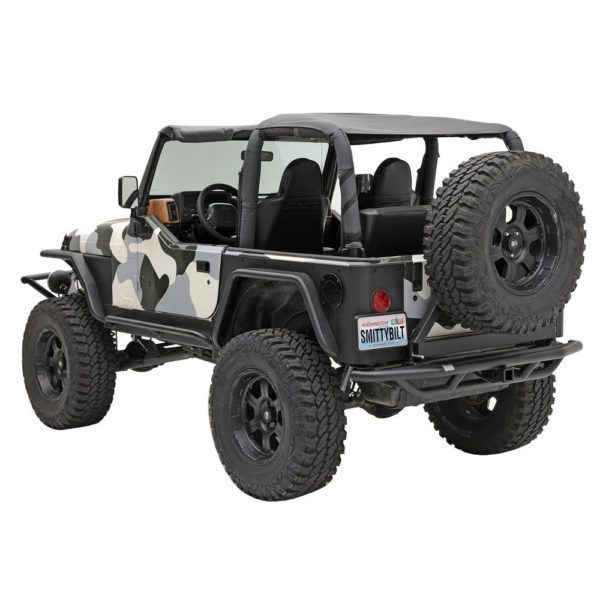Jeep Wrangler TJ/YJ SRC Rear Bumper and Tire Carrier with Receiver Hitch (Black)