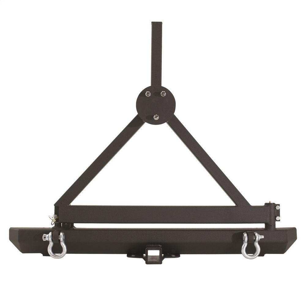 CLASSIC ROCK CRAWLER REAR BUMPER AND TIRE CARRIER WITH RECEIVER HITCH AND D-RING MOUNTS (BLACK)