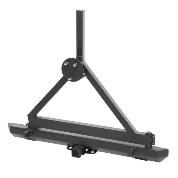 CLASSIC ROCK CRAWLER REAR BUMPER AND TIRE CARRIER WITH RECEIVER HITCH AND D-RING MOUNTS (BLACK)