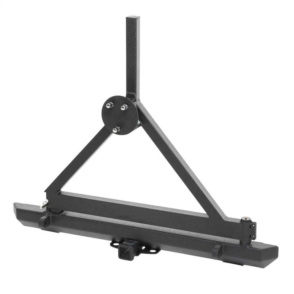 CLASSIC ROCK CRAWLER REAR BUMPER AND TIRE CARRIER WITH RECEIVER HITCH AND D-RING MOUNTS (BLACK)