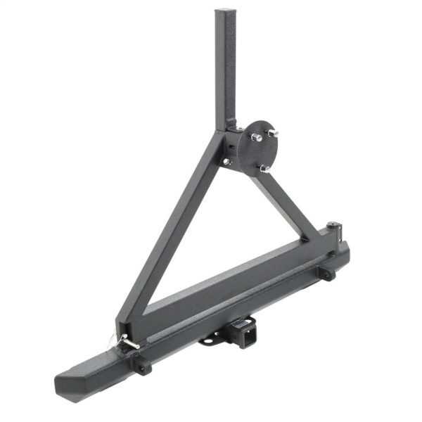 CLASSIC ROCK CRAWLER REAR BUMPER AND TIRE CARRIER WITH RECEIVER HITCH AND D-RING MOUNTS (BLACK)