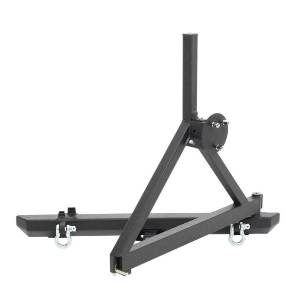 CLASSIC ROCK CRAWLER REAR BUMPER AND TIRE CARRIER WITH RECEIVER HITCH AND D-RING MOUNTS (BLACK)