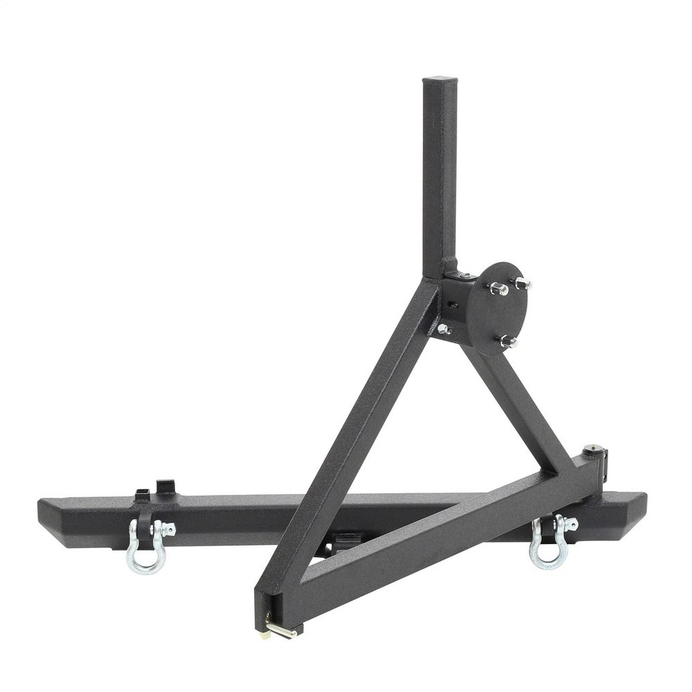 CLASSIC ROCK CRAWLER REAR BUMPER AND TIRE CARRIER WITH RECEIVER HITCH AND D-RING MOUNTS (BLACK)