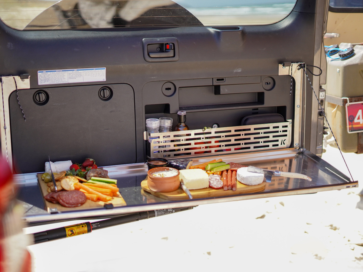 Prado150/GX460 Rear Door Drop Down Table and Cage [Natural Stainless]
