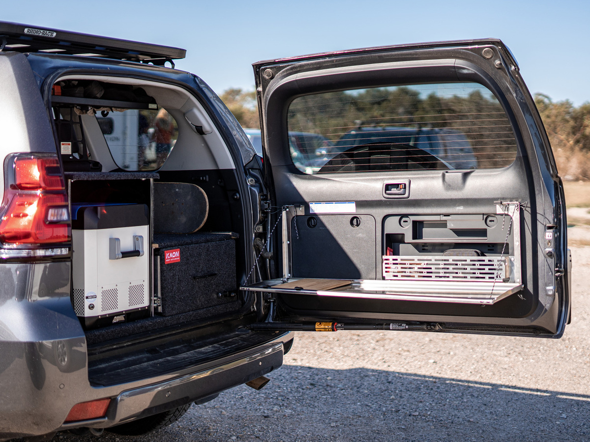 Prado150/GX460 Rear Door Drop Down Table and Cage [Natural Stainless]