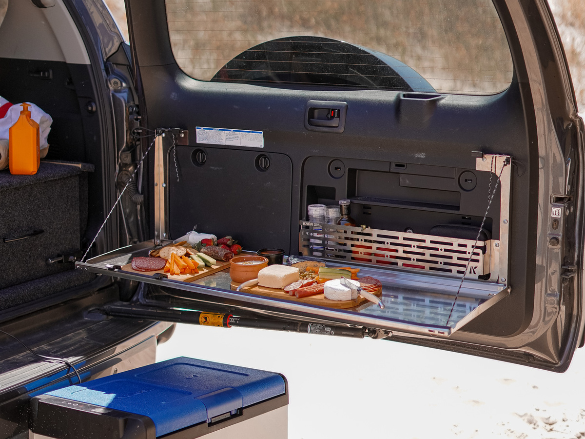 Prado150/GX460 Rear Door Drop Down Table and Cage [Natural Stainless]